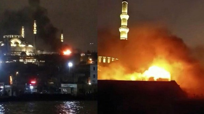 Fatih’te 3 katlı bina alev alev yandı