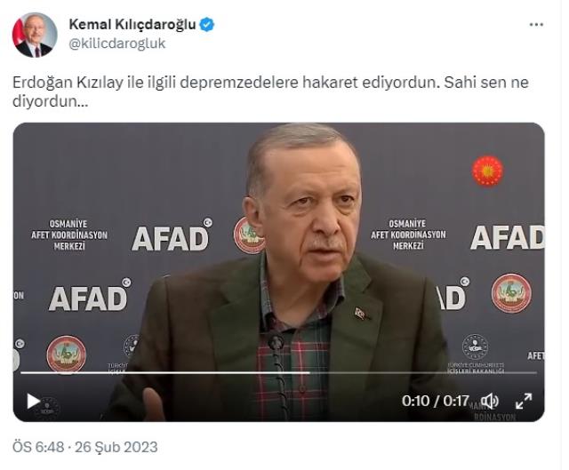 Kılıçdaroğlu, Kızılay'ın çadır satmasıyla ilgili 'Sahi sen ne diyordun?' diyerek Cumhurbaşkanı Erdoğan'a göndermede bulundu