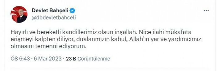 MHP Genel Başkanı Bahçeli'den, 'Berat Kandili' mesajı #2