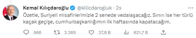 Cumhurbaşkanı Adayı Kılıçdaroğlu: 'Cumhurbaşkanlığımın İki Önemli Hedefi Var: Suriyelileri Vatanlarına Kavuşturmak.