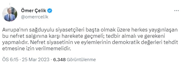 AK Parti Sözcüsü Çelik, Danimarka'da Kur'an-ı Kerim'e ve Türk bayrağına yapılan saldırıyı lanetledi Açıklaması