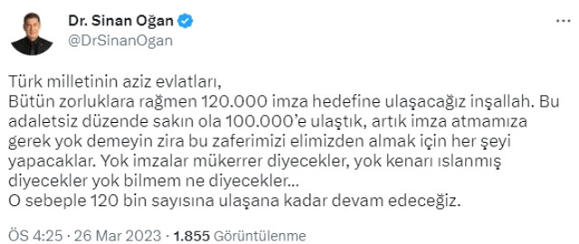 Son Dakika: Ata İttifakı'nın adayı Sinan Oğan, 100 bin imzaya ulaşarak seçimde yer alacak 4. cumhurbaşkanı adayı oldu